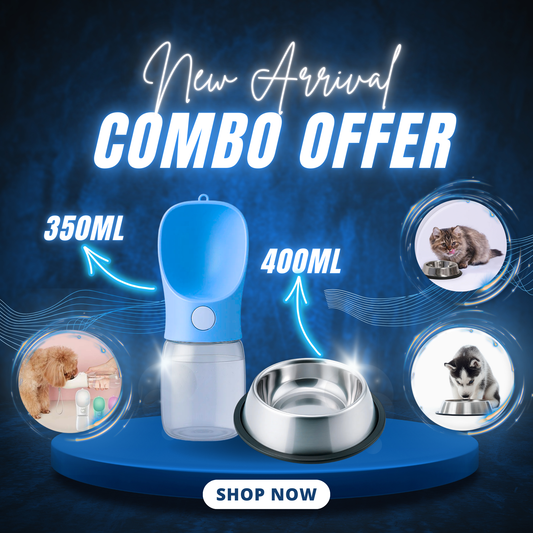 Stainless Steel Pet Bowl + Portable Pet Water Bottle (Combo Offer)